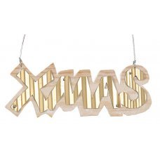 Χριστουγεννιάτικο Κρεμαστό Ξύλινο Στολίδι, Καφέ με Χρυσό "XMAS" (16cm)